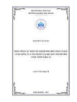 Phân tích các nhân tố ảnh hưởng đến chất lượng cuộc sống của người dân tại địa bàn thành phố vinh, tỉnh nghệ an 