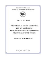 Phân tích các yếu tố ảnh hưởng đến rủi ro tín dụng tại ngân hàng TMCP ngoại thương việt nam chi nhánh TP HCM 