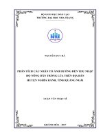 Phân tích các nhân tố ảnh hưởng đến thu nhập hộ nông dân trồng lúa trên địa bàn huyện nghĩa hành, tỉnh quảng ngãi 