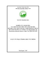 Nghiên cứu ảnh hưởng của một số chất điều tiết sinh trưởng đến khả năng nhân nhanh và biện pháp kỹ thuật đến sinh trưởng của giống lan thạch hộc tía (dendrobium officinale kimura et migo) tại thái nguyên 