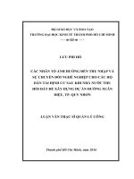 Các nhân tố ảnh hưởng đến thu nhập và sự chuyển đổi nghề nghiệp cho các hộ dân tái định cư sau khi nhà nước thu hồi đất để xây dựng dự án đường xuân diệu, thành phố quy nhơn 