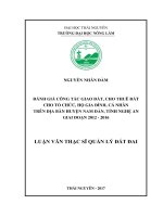 Đánh giá công tác giao đất, cho thuê đất cho các tổ chức, hộ gia đình, cá nhân trên địa bàn huyện nam đàn, tỉnh nghệ an giai đoạn 2012   2016 