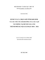Hành vi lựa chọn giới tính khi sinh và các yếu tố ảnh hưởng của các cặp vợ chồng tại huyện gia lâm, thành phố hà nội giai đoạn 2010 đến 2014 