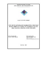 XÂY DỰNG kế HOẠCH MARKETING CHO mặt HÀNG THÉP của CÔNG TY cổ PHẦN vật tư hậu GIANG 6 THÁNG CUỐI năm 2003 