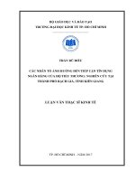 Các nhân tố ảnh hưởng đến tiếp cận tín dụng ngân hàng của hộ tiểu thương nghiên cứu tại thành phố rạch giá, tỉnh kiên giang 