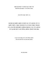 Đánh giá điều kiện cơ sở các cửa hàng ăn và kiến thức, thực hành về an toàn thực phẩm của người chế biến chính trong các cửa hàng ăn tại huyện tam nông, tỉnh đồng tháp 