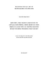 Kiến thức, thực hành và một số yếu tố liên quan đến phòng chống bệnh tay chân miệng của giáo viên các trường mầm non huyện tân hồng, tỉnh đồng tháp 
