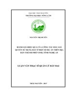 Đánh giá hiệu quả của công tác đấu giá quyền sử dụng đất ở một số dự án trên địa bàn thành phố Vinh, tỉnh Nghệ An (Luận văn thạc sĩ)