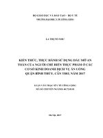Kiến thức, thực hành sử dụng dầu mỡ an toàn của người chế biến thực phẩm ở các cơ sở kinh doanh dịch vụ ăn uống quận bình thủy, cần thơ 