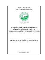 Giải pháp thực hiện chương trình xây dựng nông thôn mới tại huyện hà hòa, tỉnh phú thọ đến năm 2020 