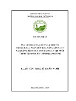 Ảnh hưởng của các tỷ lệ bột tỏi trong khẩu phần đến khả năng sản xuất và kháng bệnh của con lai ngan vịt nuôi thịt tại huyện Đầm Hà, tỉnh Quảng Ninh (Luận văn thạc sĩ)