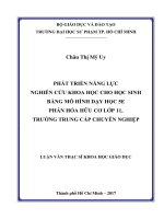 Phát triển năng lực nghiên cứu khoa học cho học sinh bằng mô hình dạy học 5E phần hóa hữu cơ lớp 11, trường trung cấp chuyên nghiệp (Luận văn thạc sĩ)
