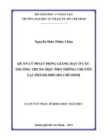 Quản lý hoạt động giảng dạy ở các trường trung học phổ thông chuyên tại thành phố Hồ Chí Minh (Luận văn thạc sĩ)