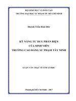 Kỹ năng tư duy phản biện của sinh viên trường Cao đẳng Sư phạm Tây Ninh (Luận văn thạc sĩ)