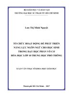 Tổ chức hoạt động để phát triển năng lực ngôn ngữ cho HS trong dạy học phần Vô cơ Hóa học lớp 10 trung học phổ thông (Luận văn thạc sĩ)