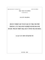 Hoàn thiện kế toán quản trị chi phí trong các doanh nghiệp kinh doanh dược phẩm trên địa bàn tỉnh Thanh Hóa (Luận án tiến sĩ)
