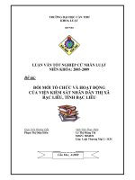 LUẬN văn LUẬT THƯƠNG mại đổi mới tổ CHỨC và HOẠT ĐỘNG của VIỆN KIỂM sát NHÂN dân THỊ xã bạc LIÊU, TỈNH bạc LIÊU 