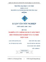 LUẬN văn LUẬT THƯƠNG mại NGHIÊN cứu CHÍNH SÁCH ưu đãi THUẾ đối với DOANH NGHIỆP vừa và NHỎ VIỆT NAM 
