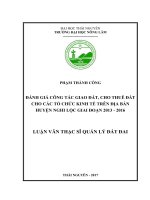 Đánh giá công tác giao đất, cho thuê đất cho các tổ chức kinh tế trên địa bàn huyện Nghi Lộc giai đoạn 2013 2016 (Luận văn thạc sĩ)