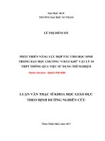 Phát triển năng lực hợp tác cho học sinh trong dạy học chương “chất khí” vật lý 10 THPT thông qua việc sử dụng thí nghiệm (tt) 