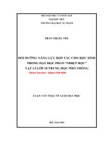 Bồi dưỡng năng lực hợp tác cho học sinh trong dạy học phần nhiệt học vật lí lớp 10 trung học phổ thông  (tt) 