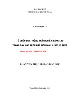 Tổ chức hoạt động trải nghiệm sáng tạo trong dạy học trên lớp môn địa lý lớp 10 THPT (tt) 