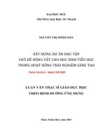 Xây dựng dự án học tập chủ đề động vật cho học sinh tiểu học trong hoạt động trải nghiệm sáng tạo (tt) 