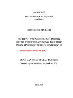 Sử dụng thí nghiệm mô phỏng để tổ chức hoạt động dạy học phần sinh học tế bào, sinh học 10  (tt) 