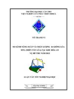 LUẬN văn sư PHẠM vật lý SO SÁNH NĂNG SUẤT và CHẤT LƯỢNG 16 GIỐNG lúa MTL (MIỀN tây lúa) tại KHU hòa AN vụ hè THU năm 2012 