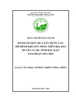 Đánh giá kết quả xây dựng các mô hình khuyến nông trên địa bàn huyện Na Rì, tỉnh Bắc Kạn giai đoạn 2011–2015 (Luận văn thạc sĩ)