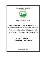 Ảnh hưởng của cấy theo hiệu ứng hàng biên đến khả năng sinh trưởng, năng suất của giống lúa khang dân 18 và khang dân đột biến ở Bắc Kạn (Luận văn thạc sĩ)
