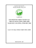 Giải pháp huy động nguồn lực cho xây dựng nông thôn mới tại huyện Tam Nông, tỉnh Phú Thọ (Luận văn thạc sĩ)