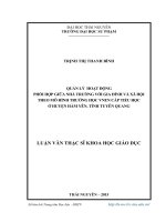 Quản lý hoạt động phối hợp giữa nhà trường với gia đình và xã hội theo mô hình trường học VNEN cấp tiểu học ở huyện Hàm Yên, tỉnh Tuyên Quang (Luận văn thạc sĩ)