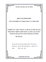 Nghiên cứu thực trạng và đề xuất một số giải pháp phát triển nghề nuôi cá lồng tại xã duy ninh,huyện quảng ninh, tỉnh quảng bình 