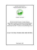 Đánh giá chất lượng và thực trạng khai thác, sử dụng tài nguyên NDĐ khu vực thị xã phổ yên và huyện phú bình tỉnh thái nguyên và đề xuất giải pháp quản lý 