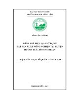 Đánh giá hiệu quả sử dụng đất sản xuất nông nghiệp tại huyện quỳnh lưu, tỉnh nghệ an 