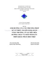 ẢNH HƯỞNG của các PHƯƠNG PHÁP xử lý THỨC ăn lên NĂNG SUẤT TĂNG TRƯỞNG,TỶ lệ TIÊU hóa DƯỠNG CHẤT và NITƠ TÍCH lũy TRÊN KHẨU PHẦN HEO THỊT 