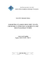 ẢNH HƯỞNG của KHẨU PHẦN THỨC ăn lên CHỈ số IOD và TÍNH CHẤT ACID béo của mỡ HEO ở GIAI đoạn vỗ béo 