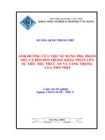 ẢNH HƯỞNG của VIỆC sử DỤNG PHỤ PHẨM mía và bìm bìm TRONG KHẨU PHẦN lên sự TIÊU THỤ THỨC ăn và TĂNG TRỌNG của THỎ THNT 