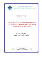 ẢNH HƯỞNG của các KHẨU PHẦN PROTEIN lên NĂNG SUẤT SINH TRƯỞNG của gà nòi GIAI đoạn 0 – 8 TUẦN TUỔI 