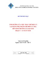 ẢNH HƯỞNG của VIỆC THAY THẾ bột cá lạt BẰNG PHỤ PHẨM CHẾ BIẾN cá TRA đến SINH TRƯỞNG gà SAO GIAI đoạn 5 – 13 TUẦN TUỔI 