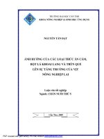 ẢNH HƯỞNG của các LOẠI THỨC ăn cám, bột lá KHOAI LANG và TRÙN QUẾ lên sự TĂNG TRƯỞNG của vịt NÔNG NGHIỆP LAI 