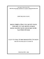 Hoàn thiện công tác quyết toán vốn đầu tư xây dựng cơ bản bằng nguồn ngân sách nhà nước tại tỉnh yên bái