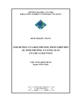 ẢNH HƯỞNG của bốn PHƯƠNG PHÁP GHÉP đến sự SINH TRƯỞNG và NĂNG SUẤT của dưa LEO TN123 