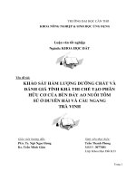 KHẢO sát hàm LƯỢNG DƯỠNG CHẤT và ĐÁNH GIÁ TÍNH KHẢ THI CHẾ tạo PHÂN hữu cơ của bùn đáy AO NUÔI tôm sú ở DUYÊN hải và cầu NGANG TRÀ VINH 