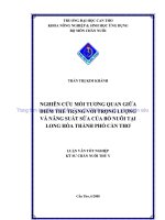 NGHIÊN cứu mối TƯƠNG QUAN GIỮA điểm THỂ TRẠNG với TRỌNG LƯỢNG và NĂNG SUẤT sữa của bò NUÔI tại LONG hòa THÀNH PHỐ cần THƠ 