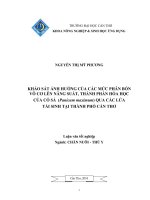 KHẢO sát ẢNH HƯỞNG của các mức PHÂN bón  vô cơ lên NĂNG SUẤT, THÀNH PHẦN hóa học  của cỏ sả (panicum maximum) QUA các lứa  tái SINH tại THÀNH PHỐ cần THƠ 