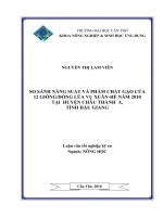 SO SÁNH NĂNG SUẤT và PHẨM CHẤT gạo của 12 GIỐNG DÒNG lúa vụ XUÂN   hè năm 2010 tại HUYỆN CHÂU THÀNH a, TỈNH hậu GIANG 