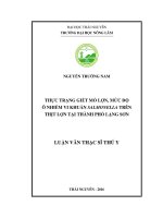 Thực trạng giết mổ lợn, mức độ ô nhiễm vi khuẩn salmonella trên thịt lợn tại thành phố lạng sơn 