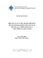 HIỆU QUẢ của các mức độ đạm THÔ BẰNG bổ SUNG BÁNH đa DƯỠNG CHẤT lên tỷ lệ TIÊU hóa, các THÔNG số dạ cỏ và TĂNG TRỌNG của bò LAI SIND 
